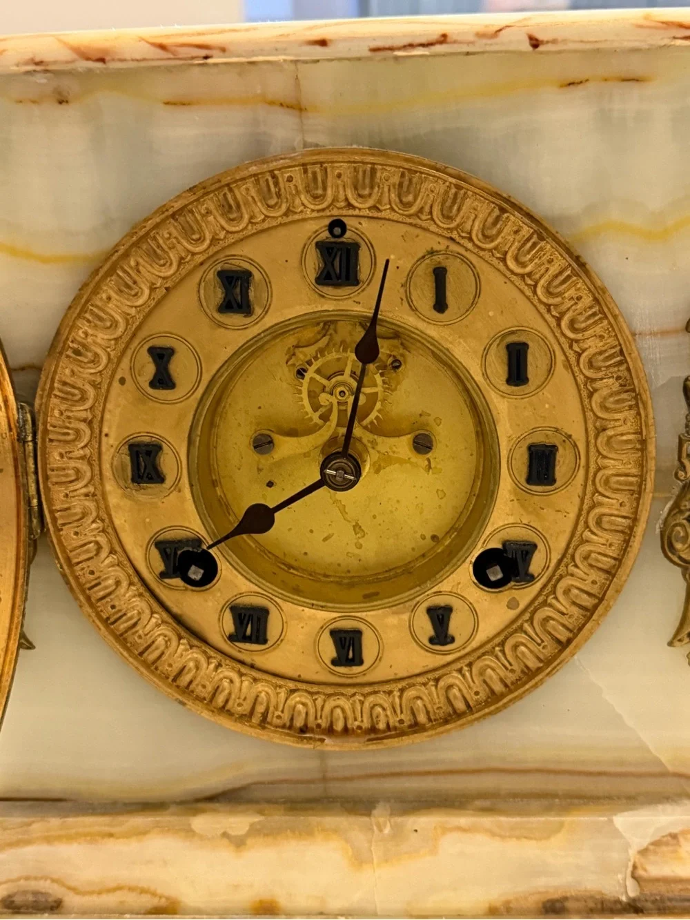 Antique Late 19th Century [Onyx/Marble] Mantel Clock with Ornate Brass Accents